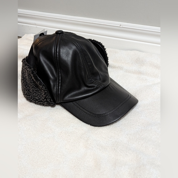 3/$30. George Faux Leather Baseball Cap. fleece lining and ear and neck flap .. - Picture 1 of 7
